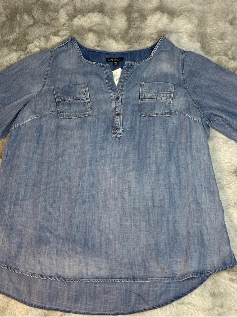 Lane Bryant Light Blue Denim Henley Blouse-0223 - Picture 2 of 7
